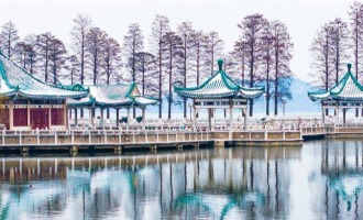 武汉东湖雪景美如画