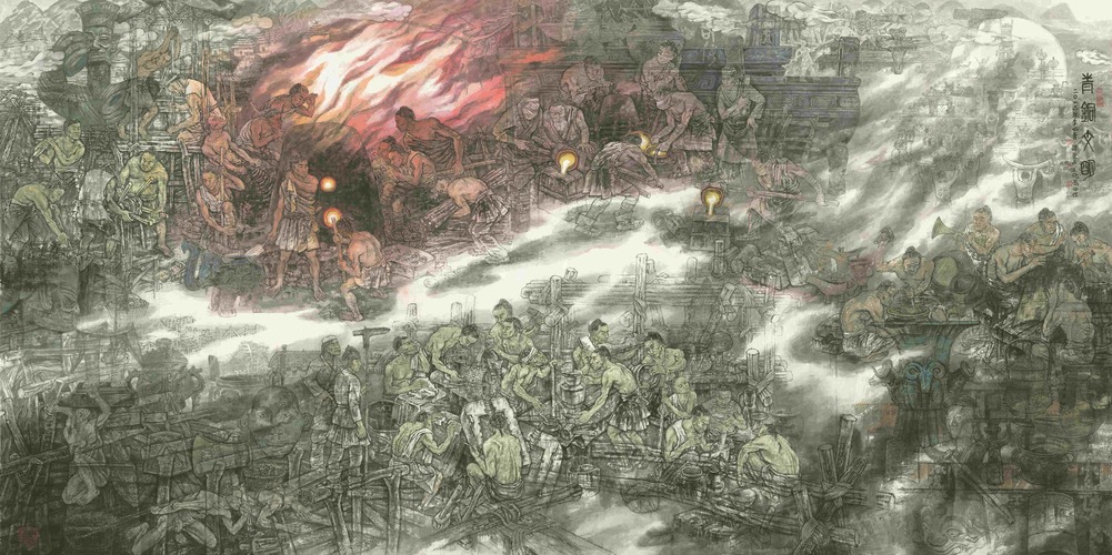 李也青 谭崇正 王晓愚《青铜文明》中国画280x560cm 2016年10月 “中华文明历史题材美术创作工程”入选,中国国家博物馆 收藏_fororder_22、李也青 谭崇正 王晓愚《青铜文明》中国画280x560cm 2016年10月 “中华文明历史题材美术创作工程”入选,中国国家博物馆 收藏_副本