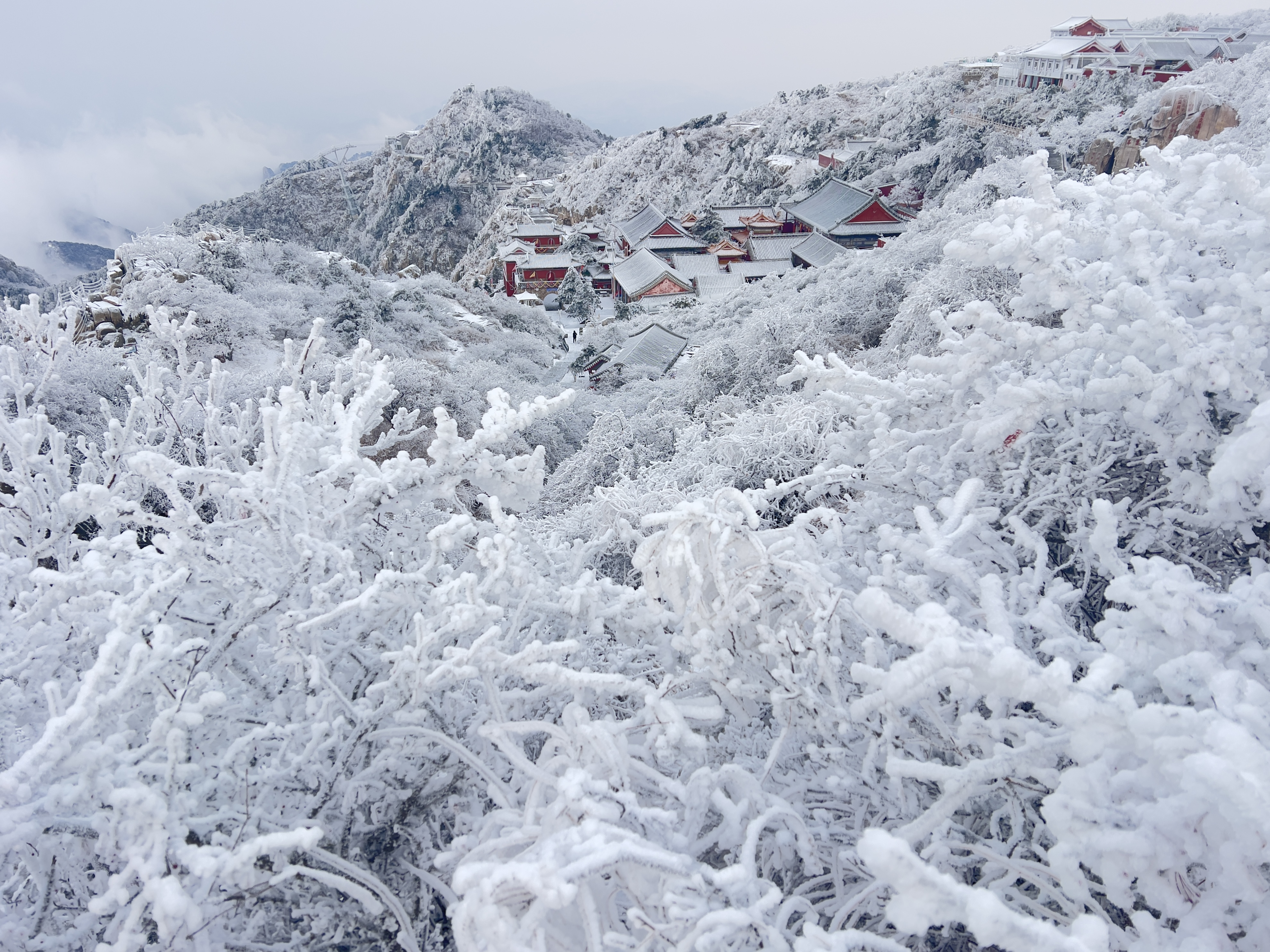 山东泰安:雪后泰山披银装 铲冰除雪保畅通