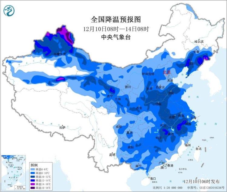 寒潮蓝色预警!我国多地将出现大风降温 局地降温16℃