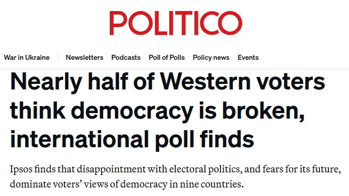 全球媒体聚焦|民调显示:半数西方民众认为“民主已崩溃”_fororder_2