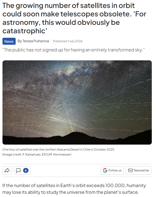 全球媒体聚焦 | 马斯克“百万卫星计划”威胁天文观测