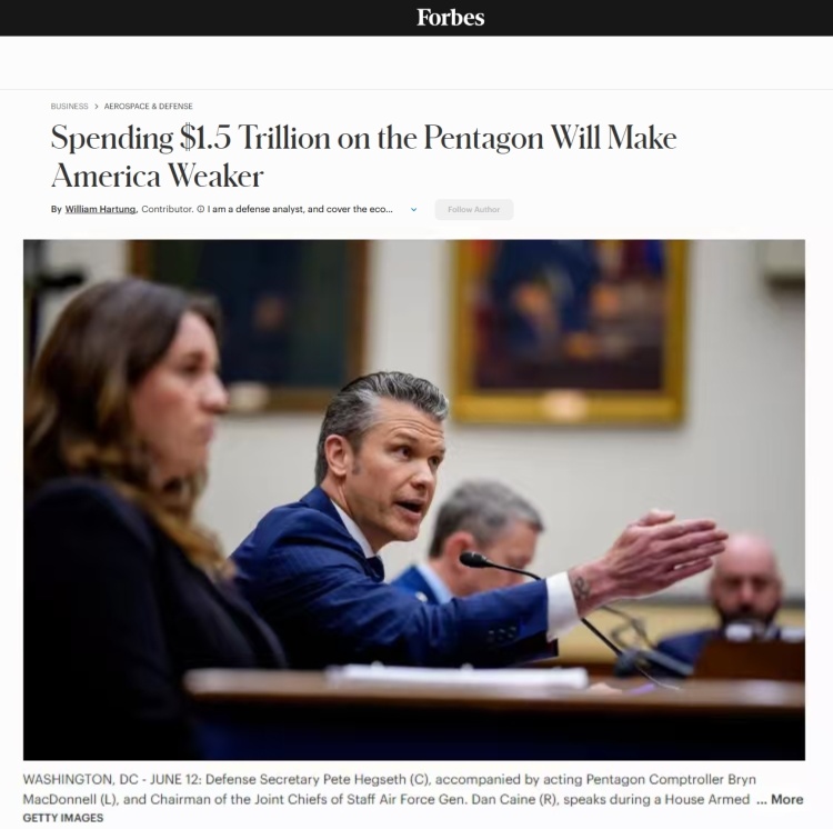 全球媒体聚焦 | 美媒:1.5万亿美元的高军费 只会让美国自损国力