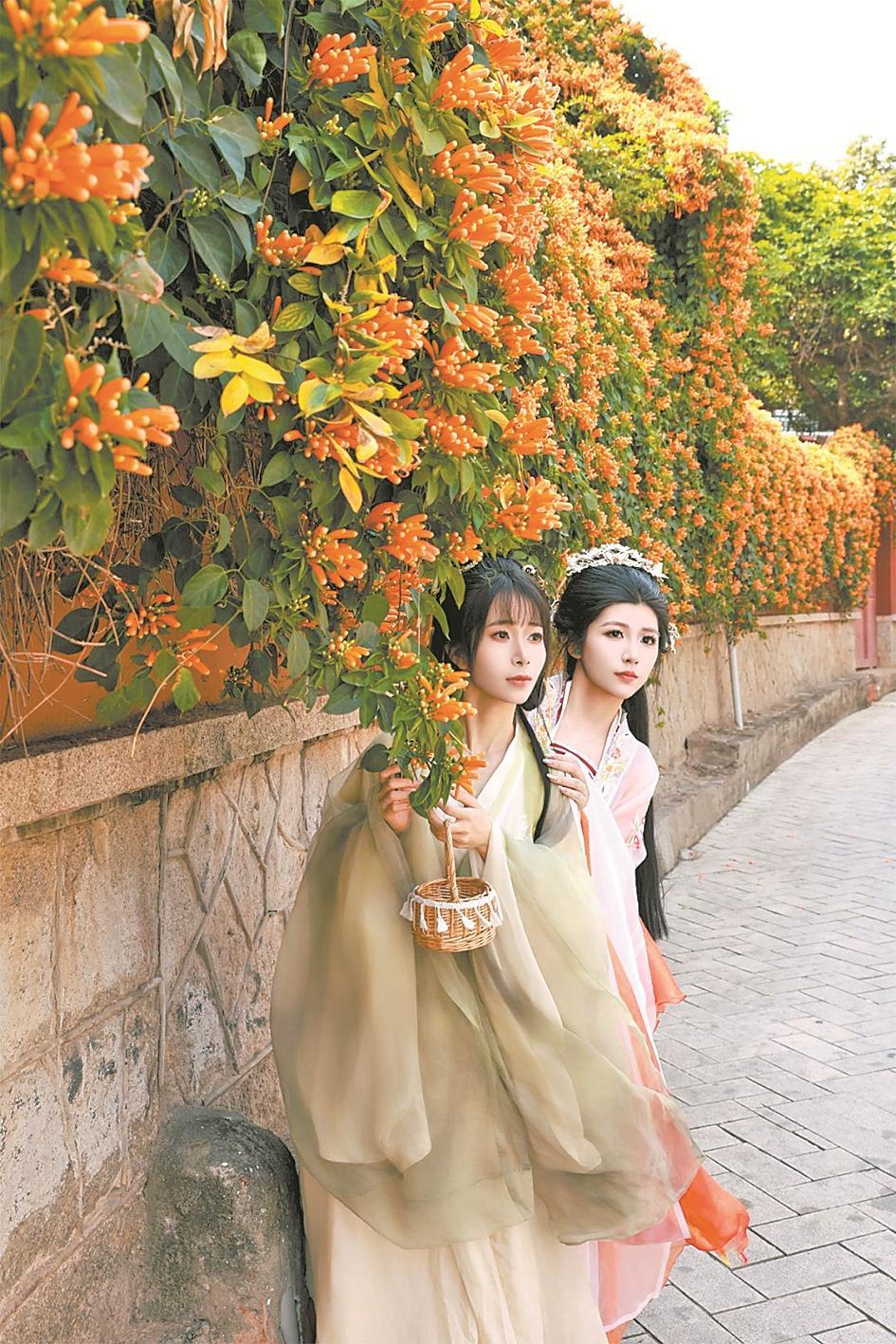 泉州洛江:“橙红瀑布”点亮建筑古迹