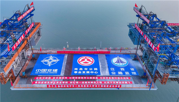 新南大道昌南大桥首片钢箱梁成功吊装