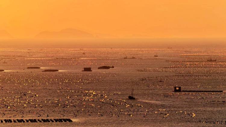 大连长海县：海洋牧场朝霞美如画