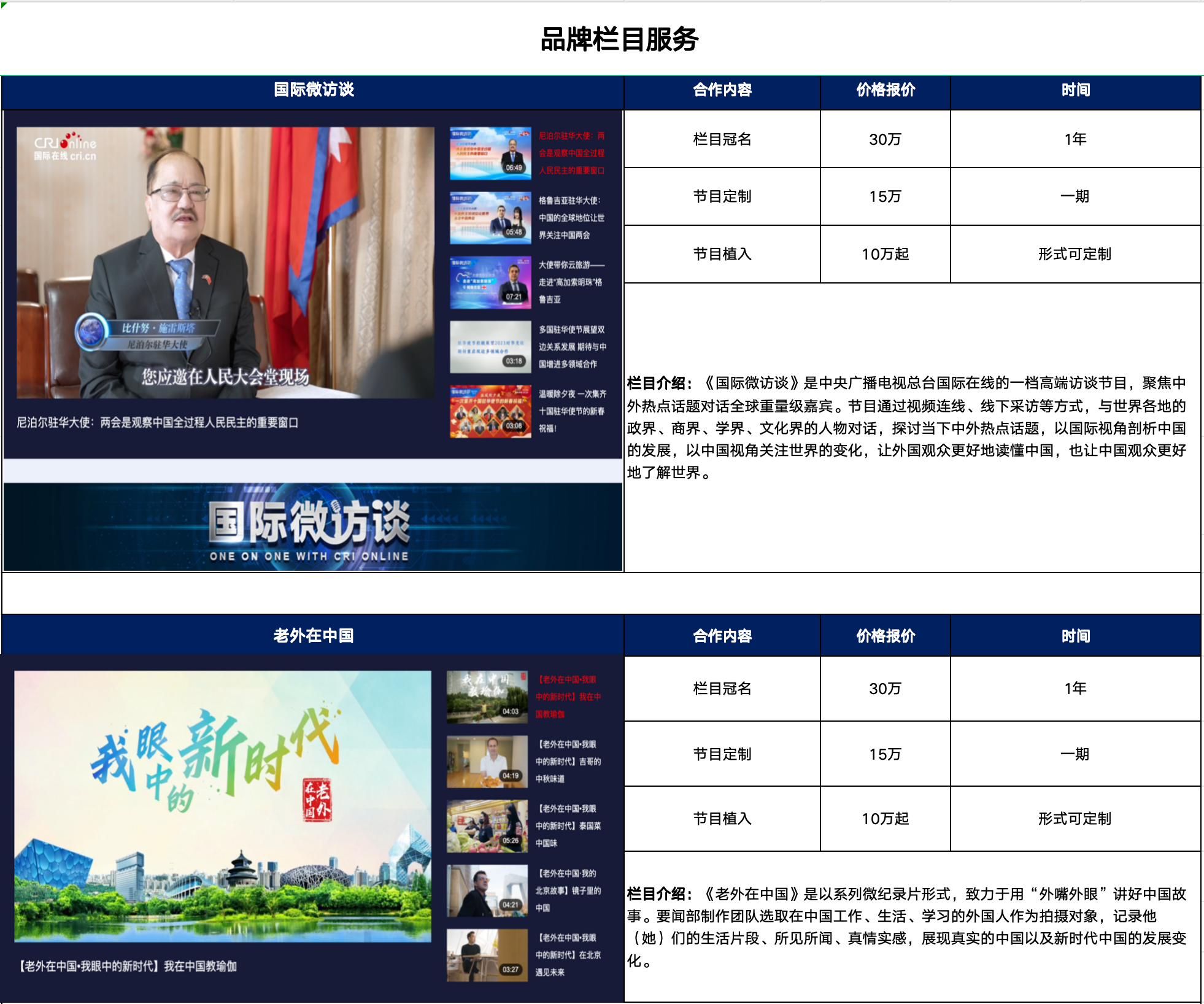 国际在线广告刊例