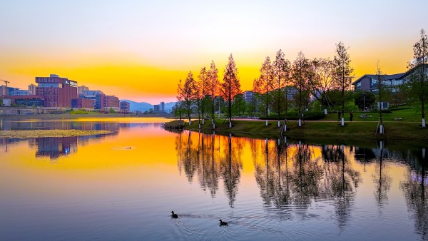 重庆高新区：凤栖湖畔夕阳美