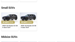 IIHS公布2025-2026安全测试结果 马自达8款车型全获TSP+顶级安全之选