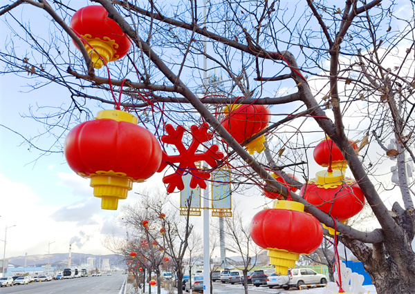 延吉行道树披彩装 红红火火迎接新年_fororder_吉林行道树2