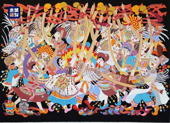 巨幅水城农民画《笙舞黔山福韵长》入展首届中国乡土绘画作品展览_fororder_640