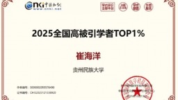 贵州民族大学副校长崔海洋教授入选“2025全国高被引学者TOP 1%”榜单