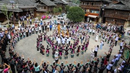 贵州黎平黄岗侗寨欢庆一年一度的香禾糯丰收欢庆活动