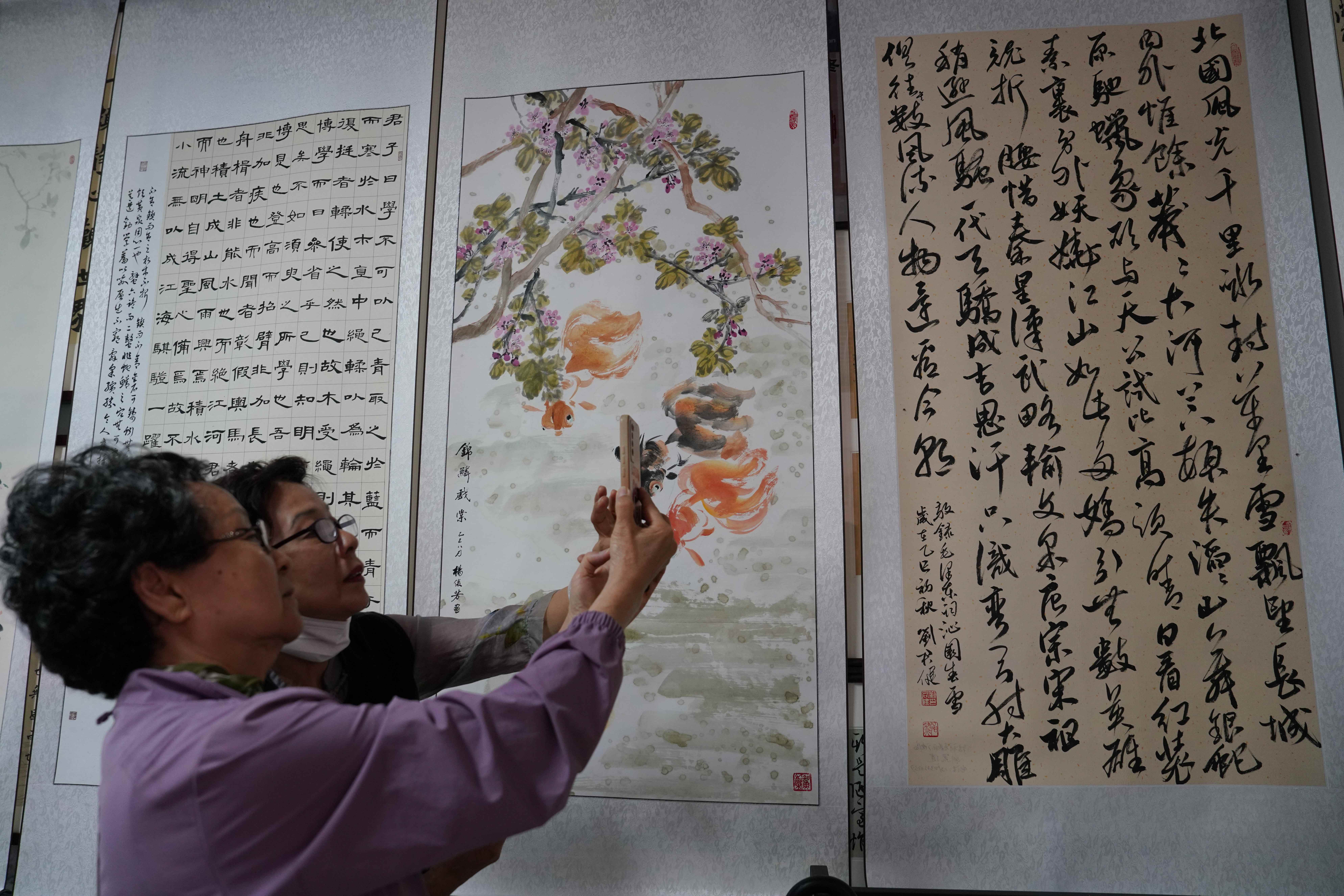 保定清苑：翰墨颂盛世 丹青绘华章_fororder_书画爱好者参观书画展。摄影 王磊