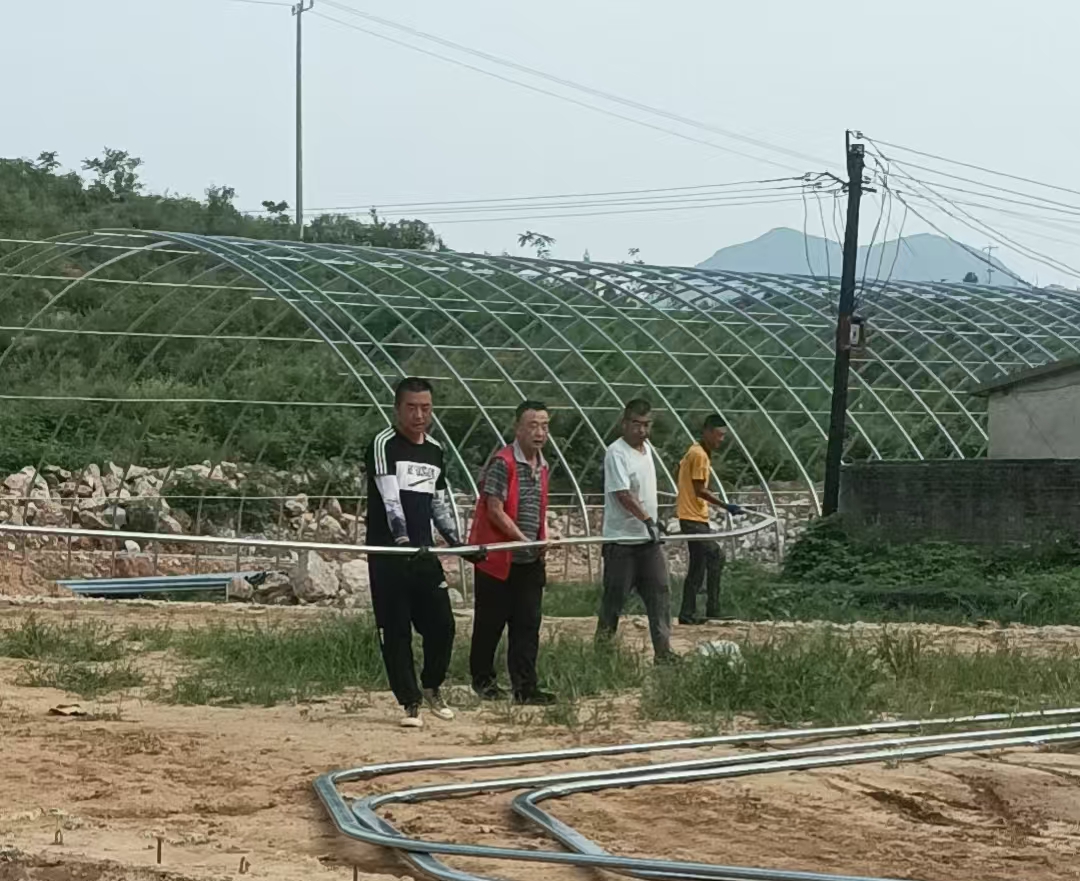 图片默认标题_fororder_工作人员安装大棚骨架 摄影 王旭杰