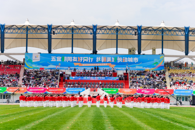 8台智能机器人与表演者同步摇摆 北京市朝阳区首届城市运动会启幕_fororder_开幕式现场