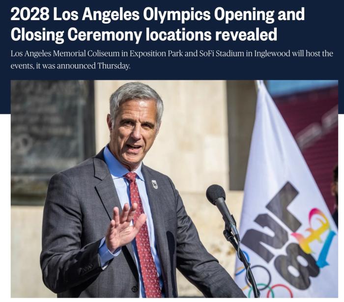 洛杉矶奥组委确认2028年奥运会和残奥会开闭幕式场地