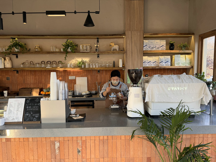 信阳市浉河区：观瀑品饮处 小院迎客来_fororder_精心调制咖啡 李一凡 摄