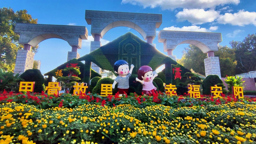 河南安阳：迎国庆主题花坛惊艳亮相_fororder_图片5
