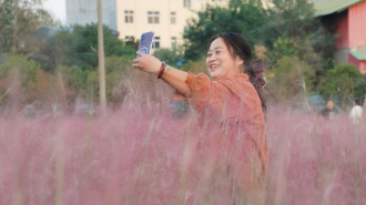 南阳市社旗县：粉黛花海迎客来