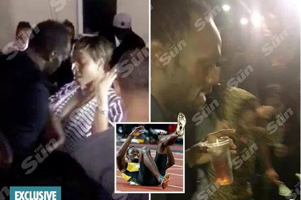 博尔特谢幕战前整夜开趴 通宵饮酒热吻女伴