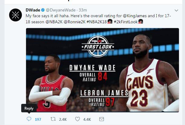詹皇2K18能力值97超KD 韦德：我的表情说明一切
