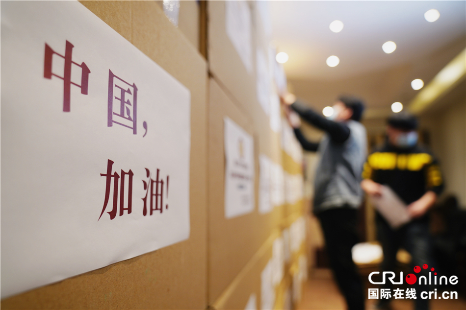 图片默认标题_fororder_由埃及华人华侨协会暨开罗中国和平统一促进会捐出的医用物资上贴满了“中国加油！”字样.JPG