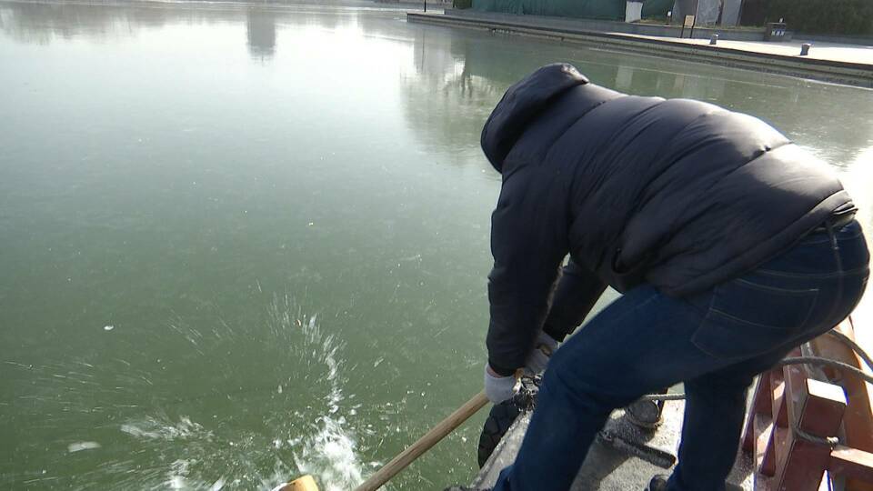 冰封湖面！大明湖上演“破冰行动”