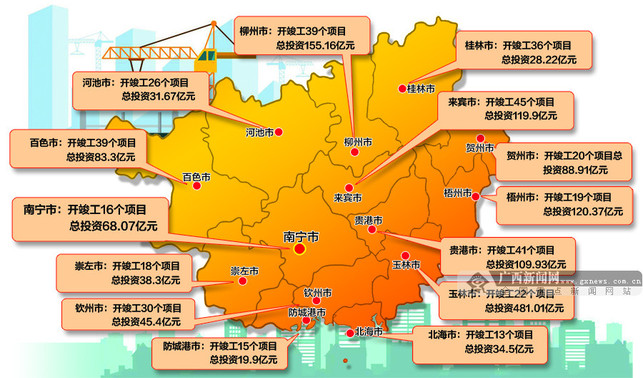 广西各地344项基础设施领域补短板和重大产业项目集中开竣工