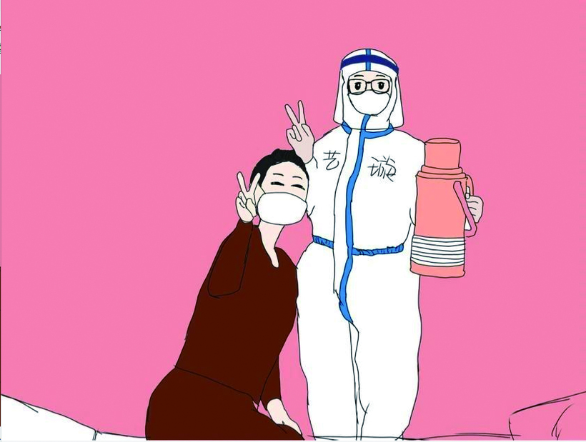 长春“小花”手绘漫画墙成雷神山医院“网红地”