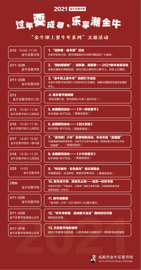 （转载）“过年耍成都·乐享潮金牛” 金牛图书馆发布新年最新文旅活动