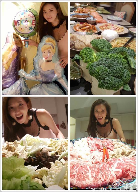 林志玲穿无袖长裙聚会 晒美食遭调侃