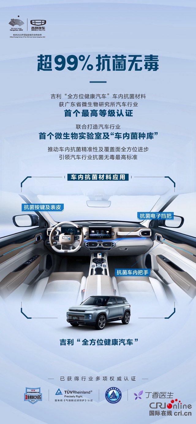 汽车频道【供稿】【咨询】吉利“全方位健康汽车”再获权威鉴证 行业首个“车内菌种库”将问世