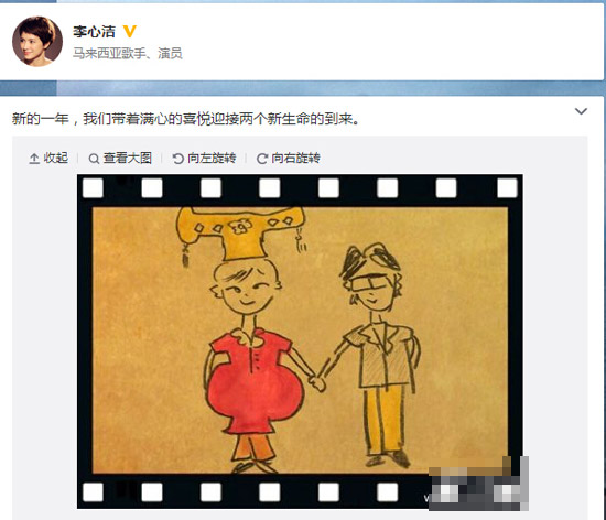 李心洁发文证实已怀孕：迎接两个新生命到来