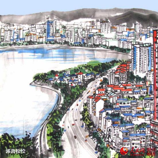 画家手绘四川21城彩墨画 邀请游子回家过年