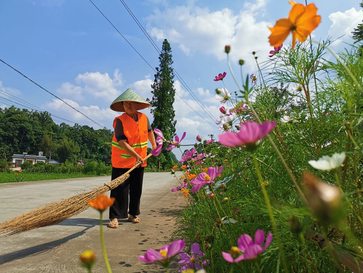 眉山青神县：党建引领聚民心 乡村振兴有“出路”_fororder_村民正在清扫瑞西路-摄影-余文