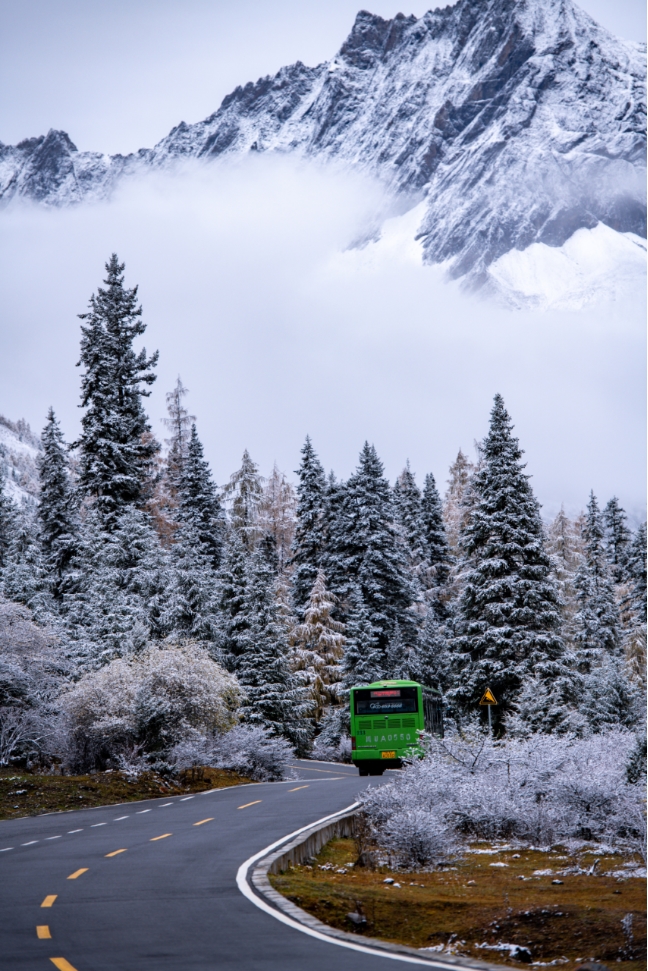 （中首）云游四川，半山彩林半山雪丨四姑娘山，今天换上了“混搭”彩色新衣