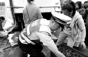高速上翻车小龙虾遭哄抢 民警帮忙捡虾手被夹肿