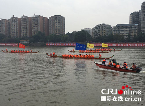 成都首届龙舟赛在新津举行 南河之畔号声再起