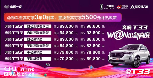 汽车频道【供稿】【资讯列表】奔腾品牌全新物联网汽车T33在成都正式上市