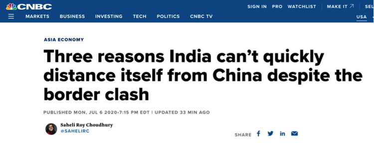 美媒数据分析印度经济“脱钩”中国 难！