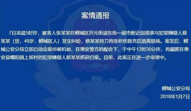 【法治 列表】【滚动新闻】【地市 福州】泉州凌晨一超市附近发生命案 嫌犯七小时后落网