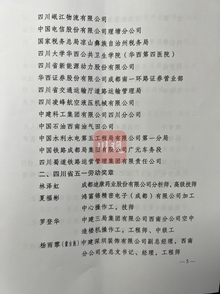 （转载）2022年四川省五一劳动奖名单出炉，这些先进集体和个人上榜