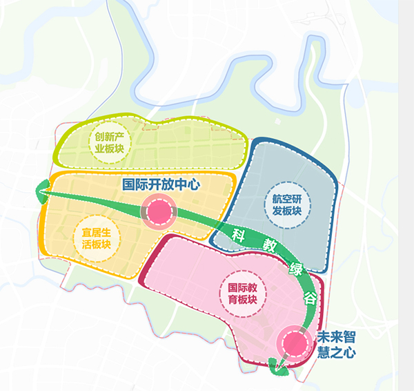 两大片区控制性详细规划出炉 成都未来科技城加快构建产业发展新格局_fororder_国际科教城北单元：一谷两心四板块