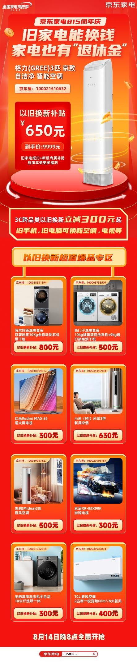 家电也有“退休金” 这份京东家电“815周年庆”焕新清单送给你
