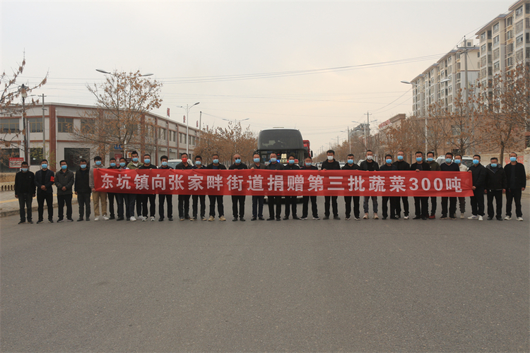 榆林市靖边县东坑镇：情系“疫”线 “蔬”送温暖_fororder_镇村干部、爱心人士合影留念