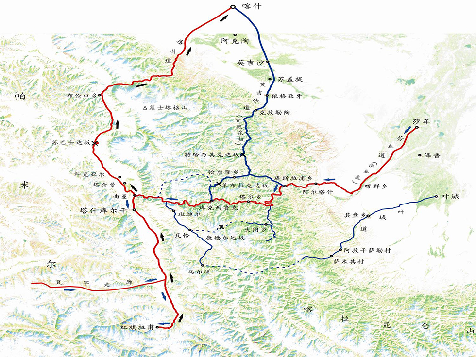 科考区域地形地貌与交通路线示意图