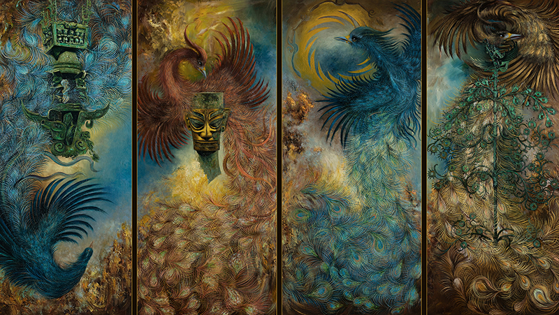展古蜀文明恢宏神秘特质 游晓林油画集《古蜀华章——画述三星堆与金沙》惊艳首发_fororder_古蜀颂——太阳祭NO3(组画180X85X4）