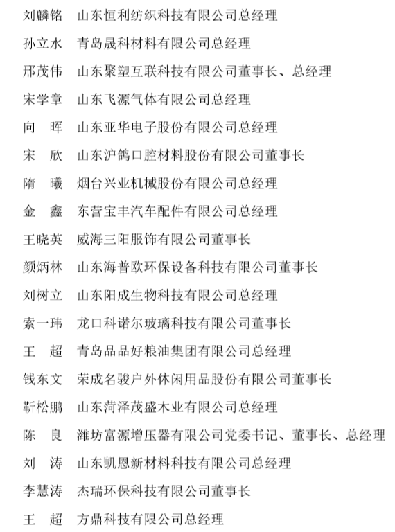 山东省民营企业家“挂帅出征”百强榜单公布