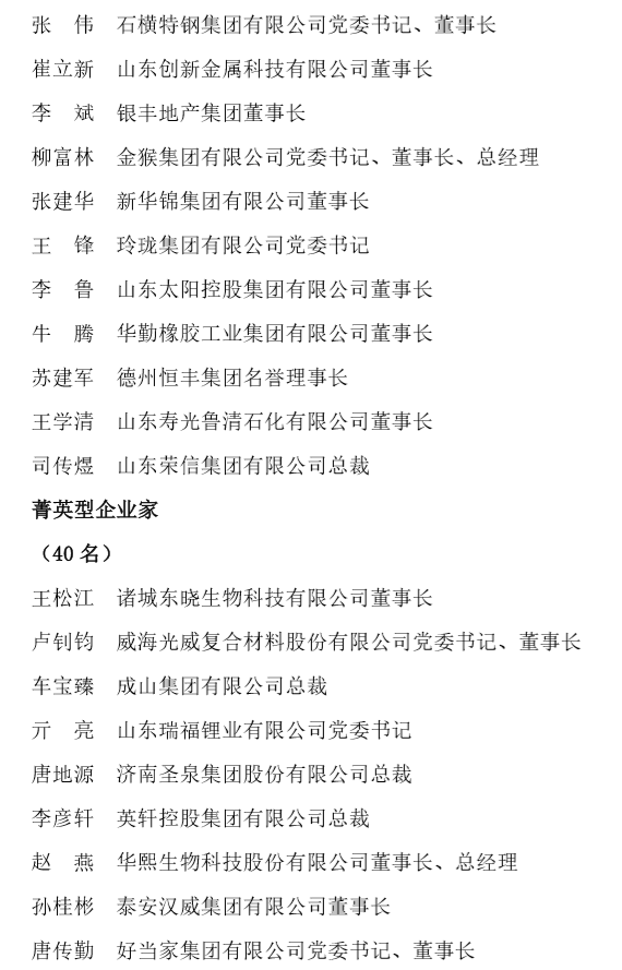 山东省民营企业家“挂帅出征”百强榜单公布